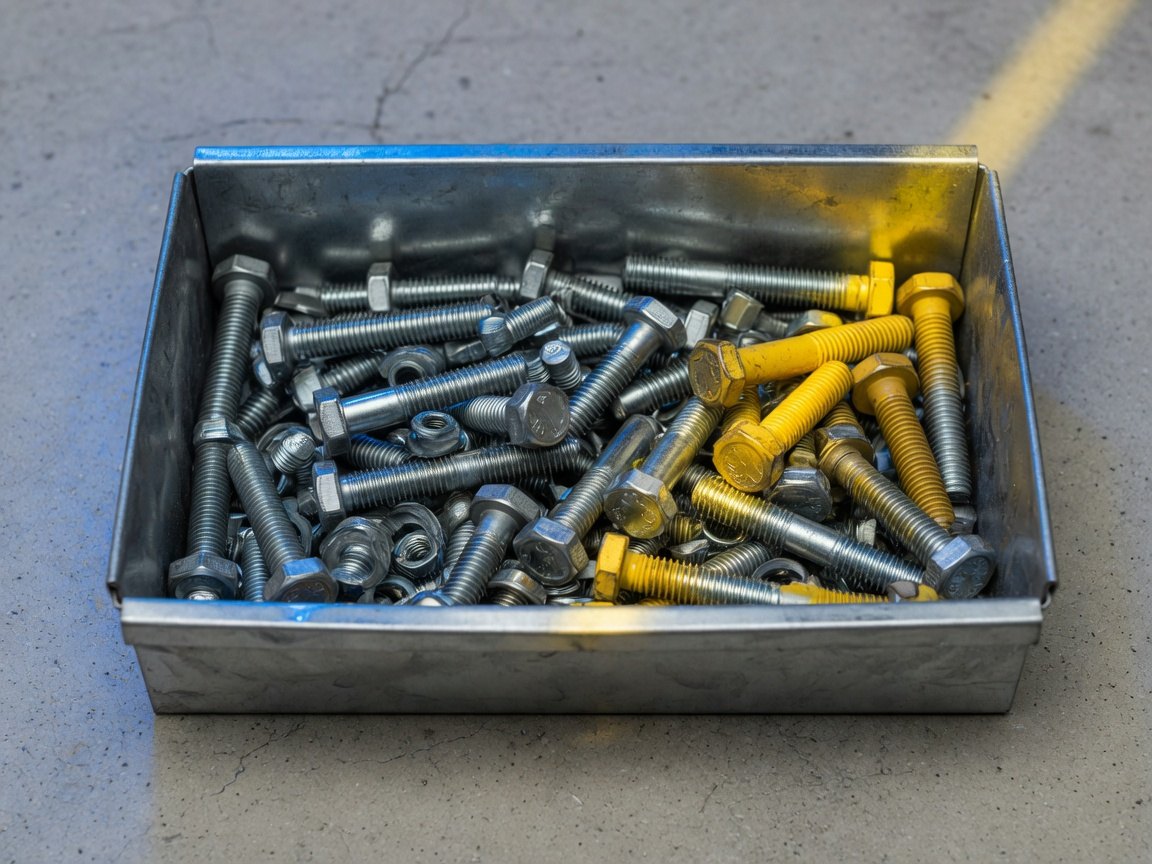 Hex bolts in a steel bin