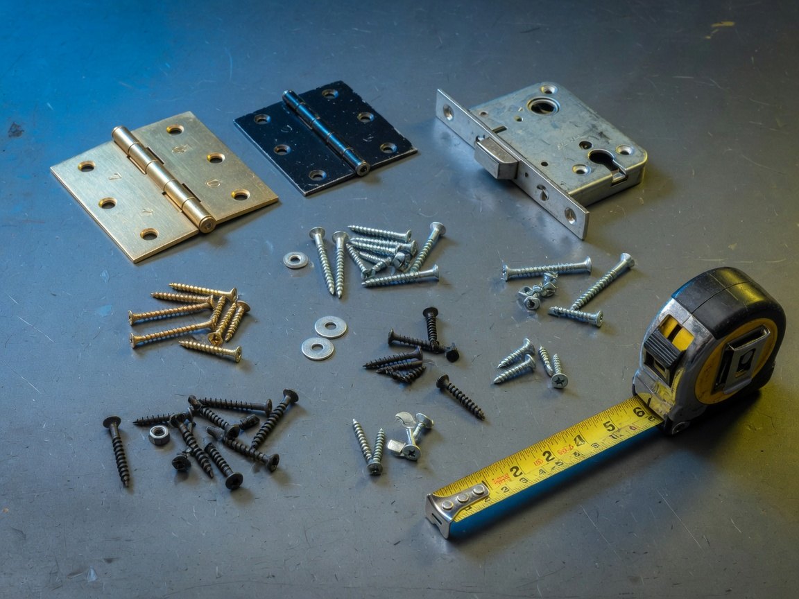 Hinges, screws, and a tape measure