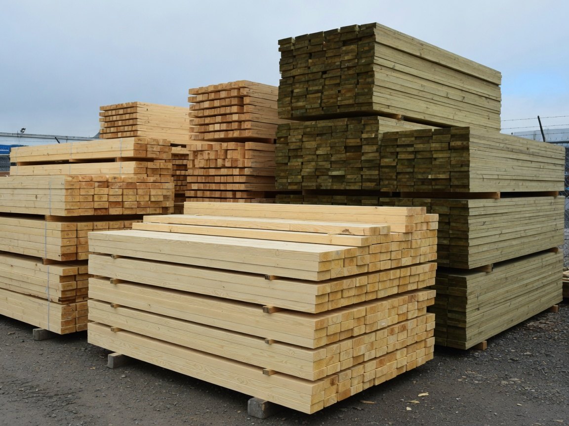 Stacked lumber in a yard