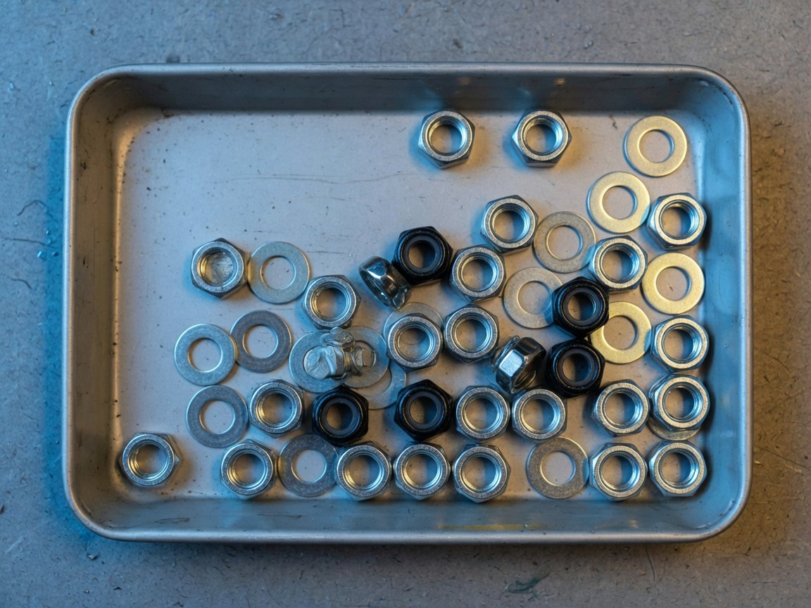 Nuts and washers in a tray